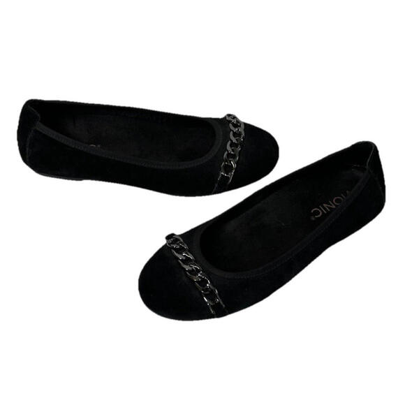 Vionic Shoes - Vionic Pera Womens 6.5 Black Suede Ballet Flats Chain Accent Shoes Slip On